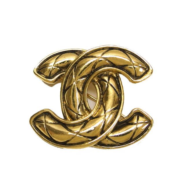 CHANEL ブローチ マトラッセ ココマーク ゴールド ビンテージ シャネル ココマーク マトラッセ ブローチ ヴィンテージゴールド