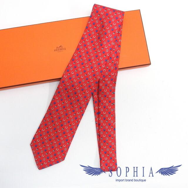 HERMES 新品　ネクタイ　クローバー ネクタイ クローバー柄 ネイビー/グリーン 新品同様