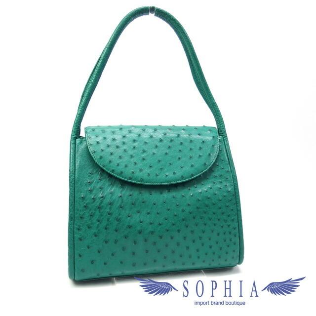 新品同　JRA認定　オーストリッチ ハンドバッグ ミニボストン　グリーン 新品 JRA認定 オーストリッチ 本革 ハンドバッグ ミニボストン