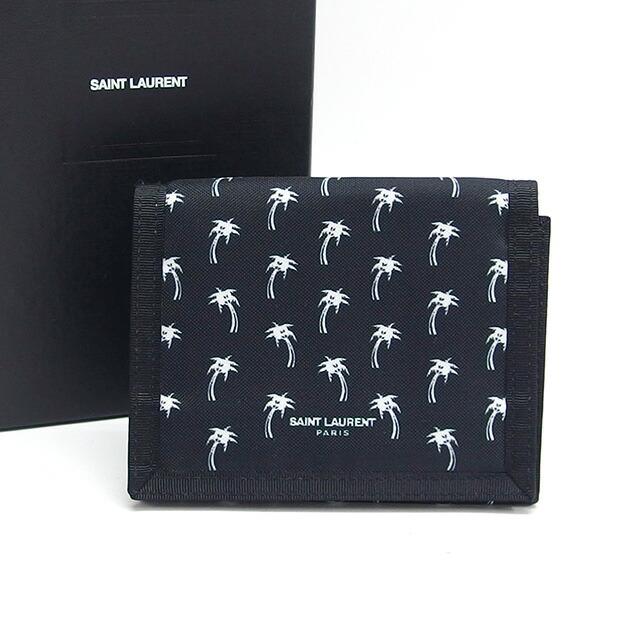サンローラン パリ 三つ折り財布 黒 ナイロン ヤシ[20230929