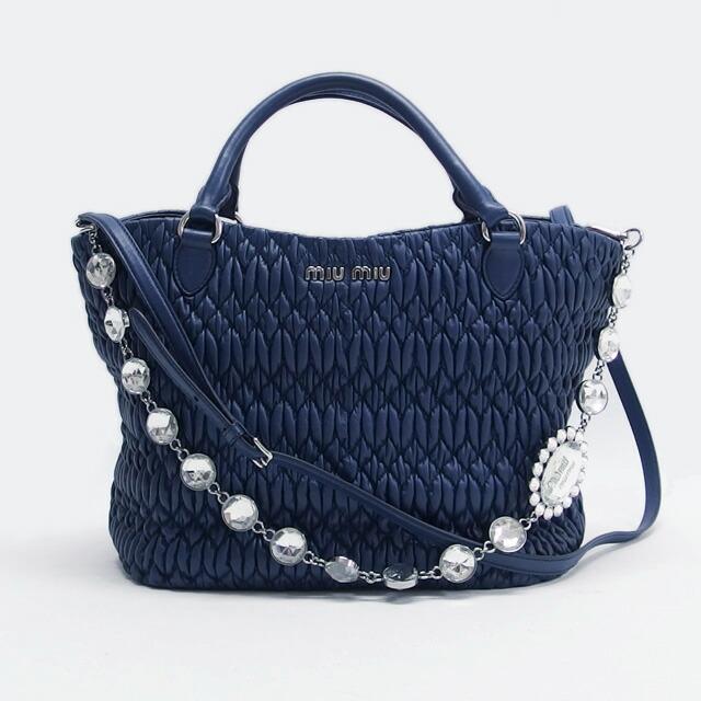 週末限定、お値下げ miumiu ナッパクリスタルチェーンビジュー ミュウミュウ 2WAY トートバッグ ナッパクリスタル ビジューチェーン