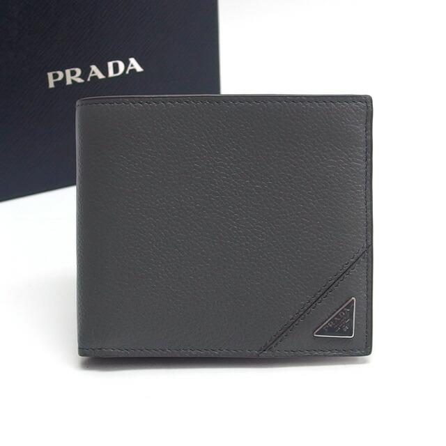 プラダ 二つ折りコンパクト財布 ヴィッテロ マイクロ グレイン グレー