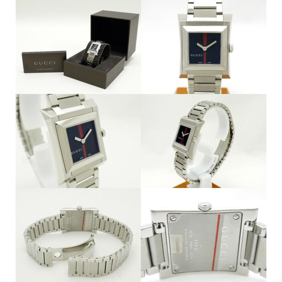 グッチ ウェビングライン レディースウォッチ 111L ブラック文字盤 SS