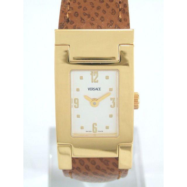 VERSACE　ヴェルサーチ　レディース　クォーツ　ウォッチ　ASQ90　SS（ゴールドメッキ）　茶革ベルト　ベルサーチ　腕時計
