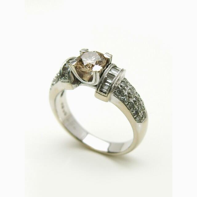 ブラウンダイヤ K18WGデザインリング 15.5号[20230225