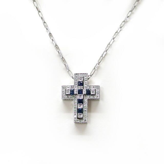 ダイヤ サファイア クロス ネックレス K18WG[20230328] : ソフィア