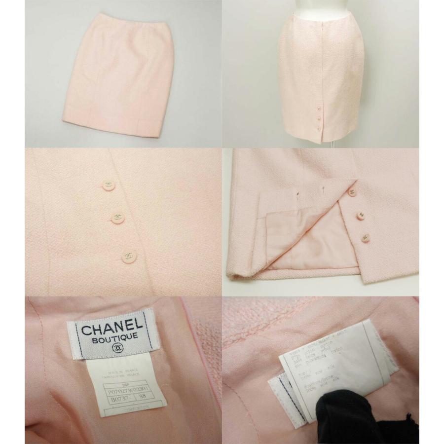 シャネルツイードスカート ボタン付き CHANEL シャネル 金ボタン ツイード ひざ丈 スカート 38 黒