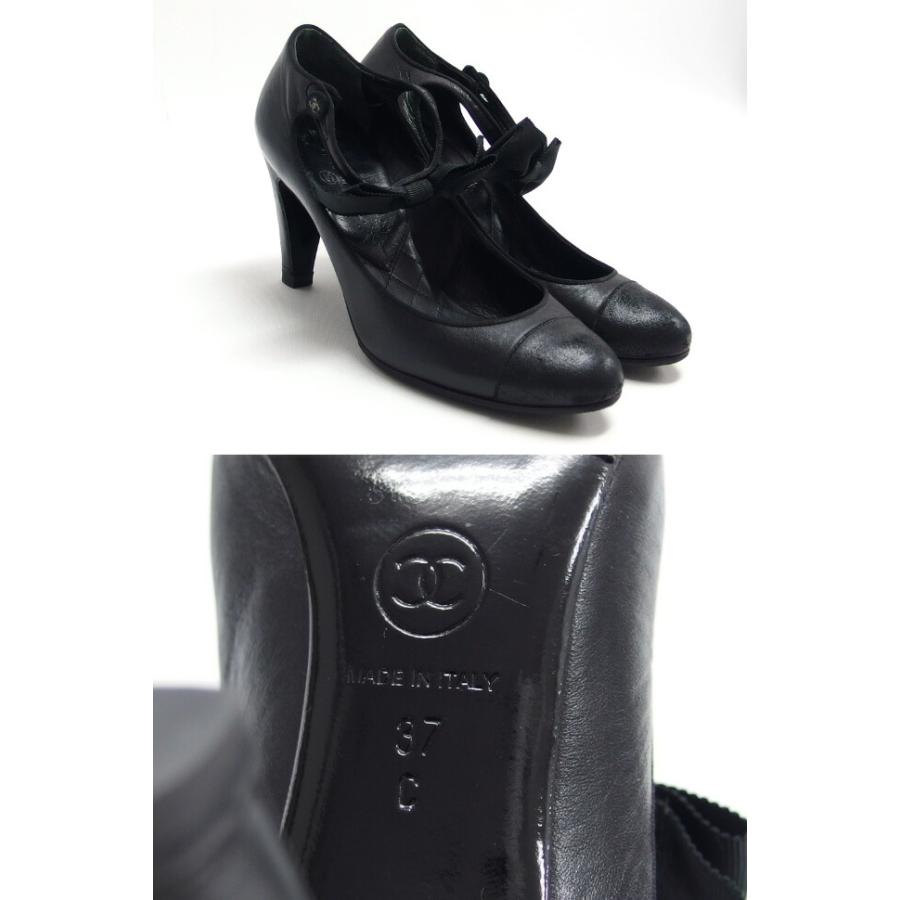 【正規品】CHANEL シャネル　パンプス　ココマーク　りぼん シャネル レザー パンプス ココマーク リボン 約23.5cm[20250530