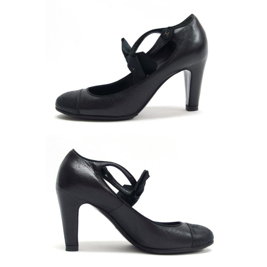 【正規品】CHANEL シャネル　パンプス　ココマーク　りぼん シャネル レザー パンプス ココマーク リボン 約23.5cm[20250530