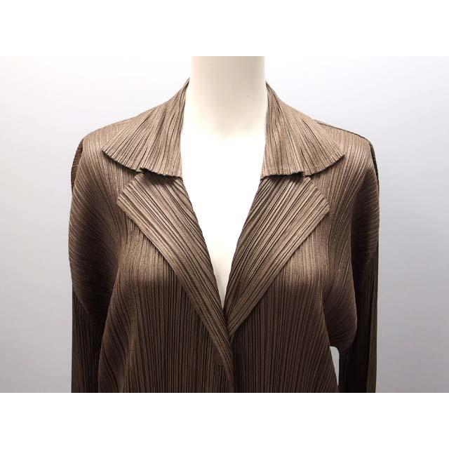 プリーツプリーズ イッセイミヤケ ロングカーディガン こげ茶 XL