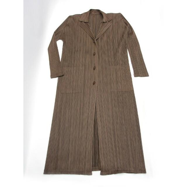 プリーツプリーズ イッセイミヤケ ロングカーディガン こげ茶 XLサイズ