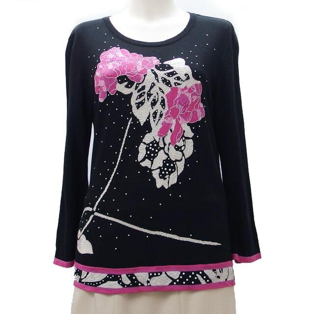 レオナール ラインストーン ビーズ 花柄 ニット トップス[20240719