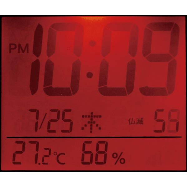 リズム RHYTHM デジタル時計 8RZ218SR06 スタンダード 残照機能ライト 電波 置き時計 温度湿度 フィットウェーブD218 茶 名入れ｜sophias｜02