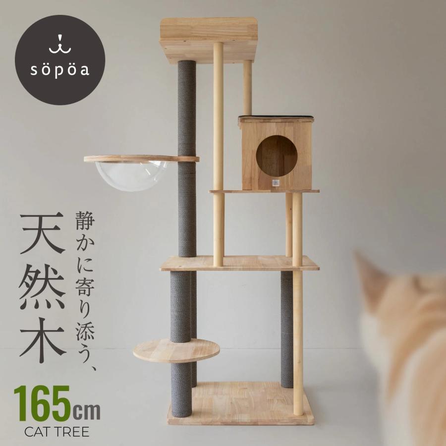 sopoa キャットタワー キャットツリー 木製 高さ165cm M 北欧風デザイン 爪とぎポールと大きな宇宙船付き 天然無垢材 多頭飼い（Yahoo!・sopoa 猫と私たちの理想をていねいに）