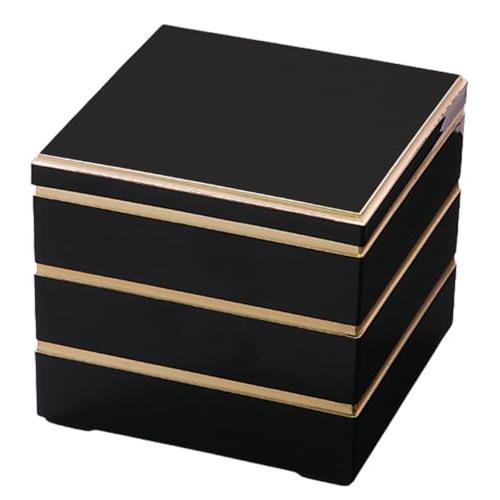 J-kitchens 日本製 重箱 3段 5寸 校倉 黒渕金 15.1cm x 15.7cm : sopo