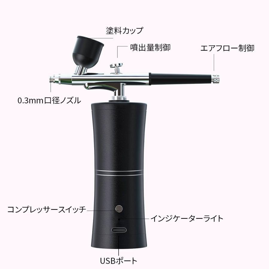 ダブルアクション☆ エアブラシ セット 充電式 口径0.3mm★ブラック Amazon | エアブラシ ダブルアクション コンプレッサー セット