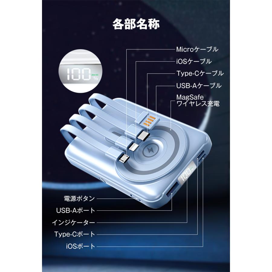 3,580円→2,980円12時間特売】モバイルバッテリー 10000mAh 軽量 iPhone 小型 maggsafe 大容量 4つケーブル・6台同時 タイプC ミニ マグネット式 LED 母の日 |  | 12
