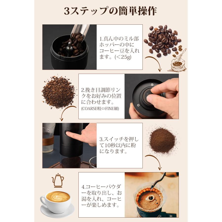 【4,280円→3,290円12時間特売】衛生法認証済 コーヒーミル 電動 臼式 コードレス 水洗い 小型 珈琲ミル セラミック刃 自動停止 お茶ミルグ ラインダー 母の日 | SOPPY | 07