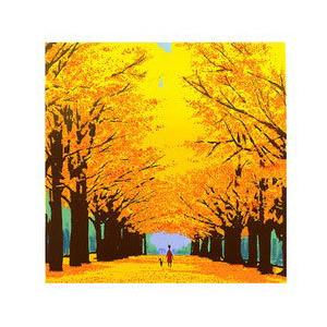 【無料ラッピングサービス有り】 吉岡浩太郎 額縁付きシルクスクリーン 版画 348×348mm 彩りの並木道