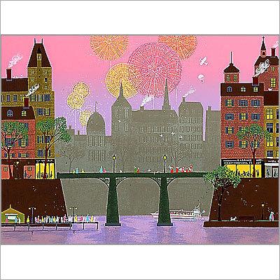 吉岡浩太郎 額縁付きシルクスクリーン 版画 655×504mm 橋