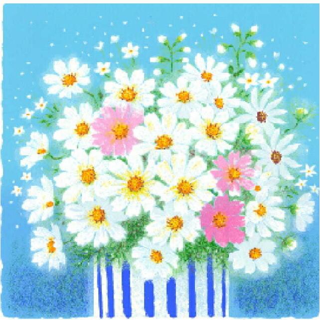 吉岡浩太郎 額縁付きシルクスクリーン 版画 348×348mm 開運風水 白い花