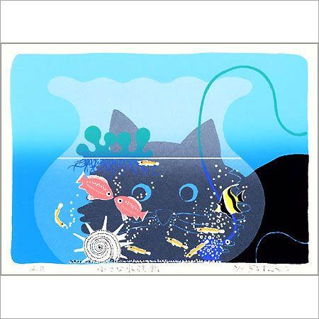 吉岡浩太郎　版画　小さな水族館 無料ラッピングサービス有り】 吉岡浩太郎 額縁付きシルクスクリーン