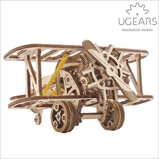 Ugears ユーギアーズ 木製組立立体パズル ミニ複葉機 プロペラ機