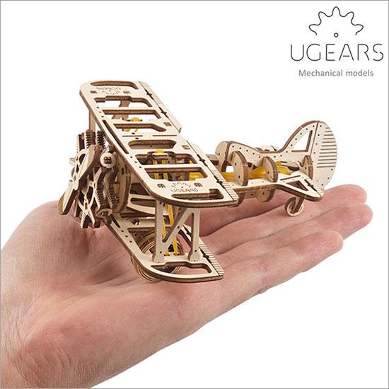 Ugears ユーギアーズ 木製組立立体パズル ミニ複葉機 プロペラ機