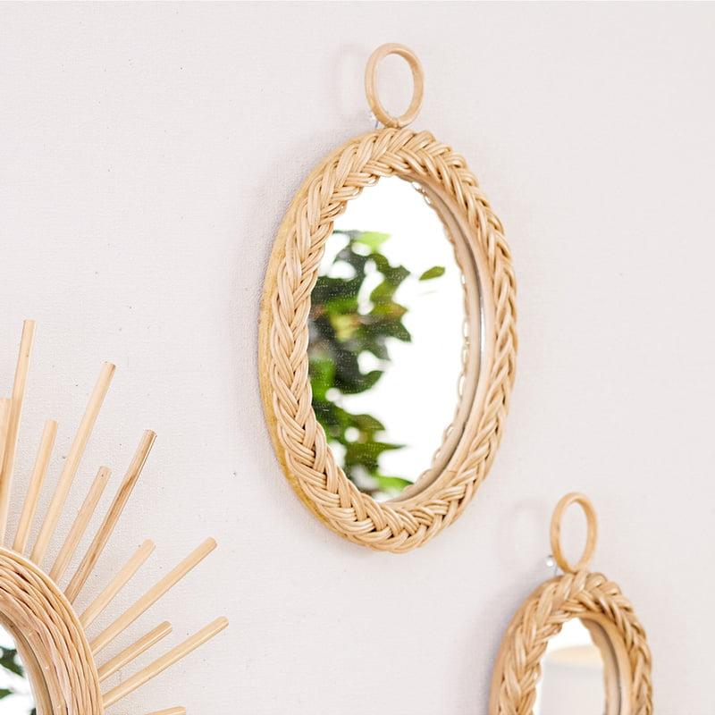 ミラー 壁掛け 34cm ラタン 壁掛けミラー 鏡 丸型 軽量 玄関 リビング