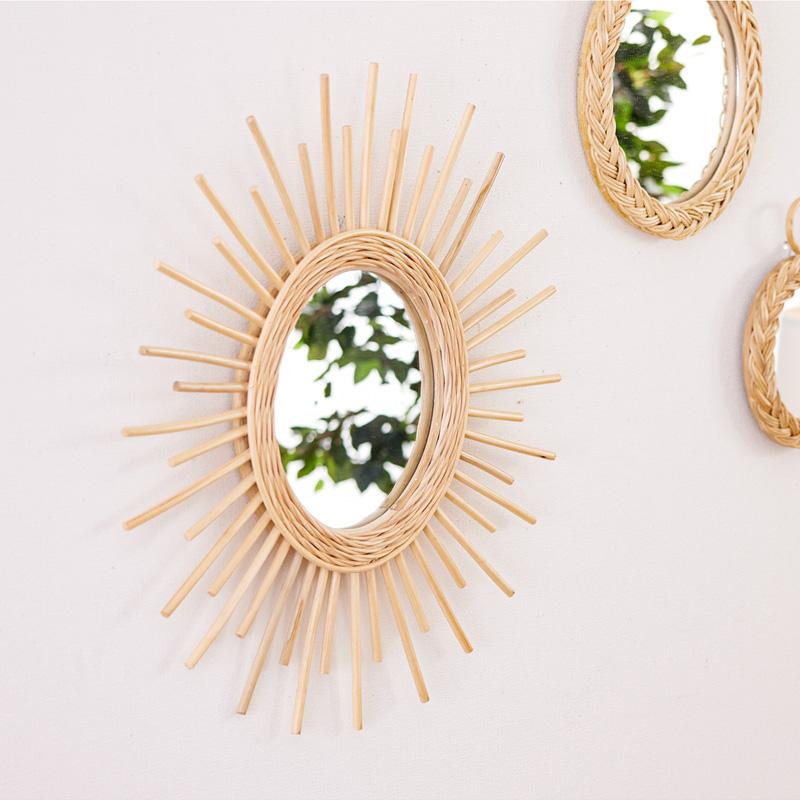 ミラー 壁掛け 60cm ラタン 壁掛けミラー 鏡 丸型 軽量 玄関 リビング