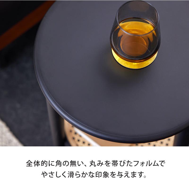 サイドテーブル テーブル 丸 円 ラタン 2段 収納 寝室 木製 北欧 韓国インテリア シンプル おしゃれ カフェ 可愛い ブラック ホワイト モノトーン 0465_9