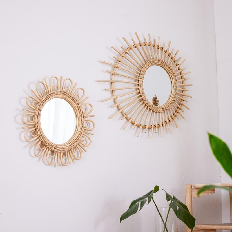ミラー 壁掛け 47cm ラタン 壁掛けミラー 鏡 丸型 軽量 玄関 リビング