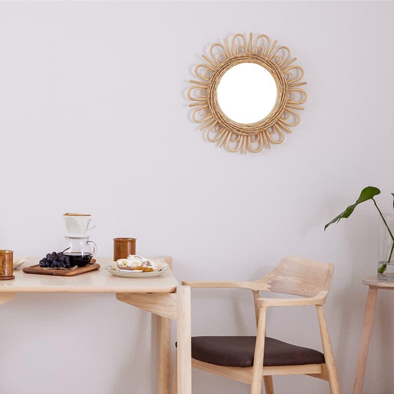 ミラー 壁掛け 47cm ラタン 壁掛けミラー 鏡 丸型 軽量 玄関 リビング