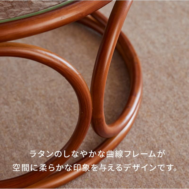 サイドテーブル 直径60cm ラタン ガラス 丸 丸型 円形 おしゃれ 籐製
