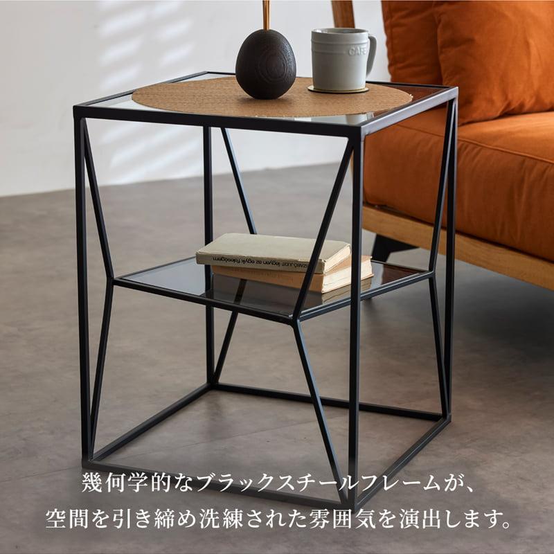 サイドテーブル ガラステーブル おしゃれ 北欧 強化ガラス 棚付き 収納