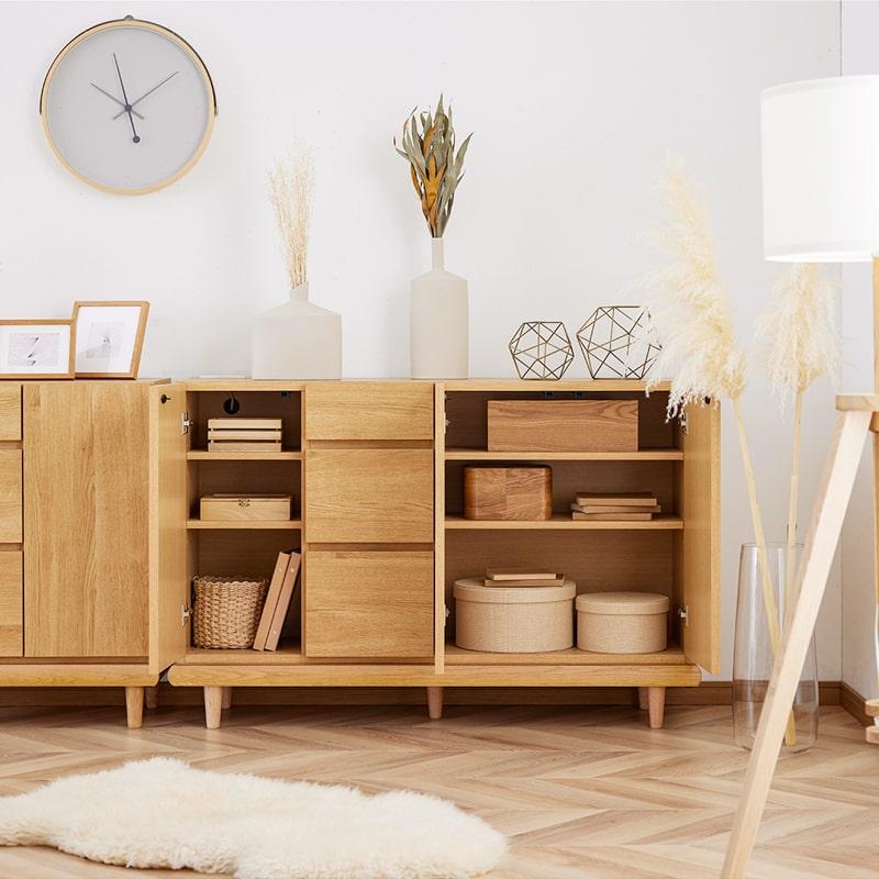 サイドボード 120cm 木目調 スリム キャビネット チェスト リビング