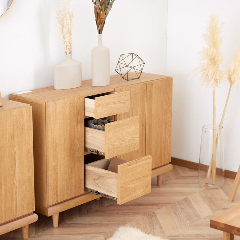 サイドボード 120cm 木目調 スリム キャビネット チェスト リビング