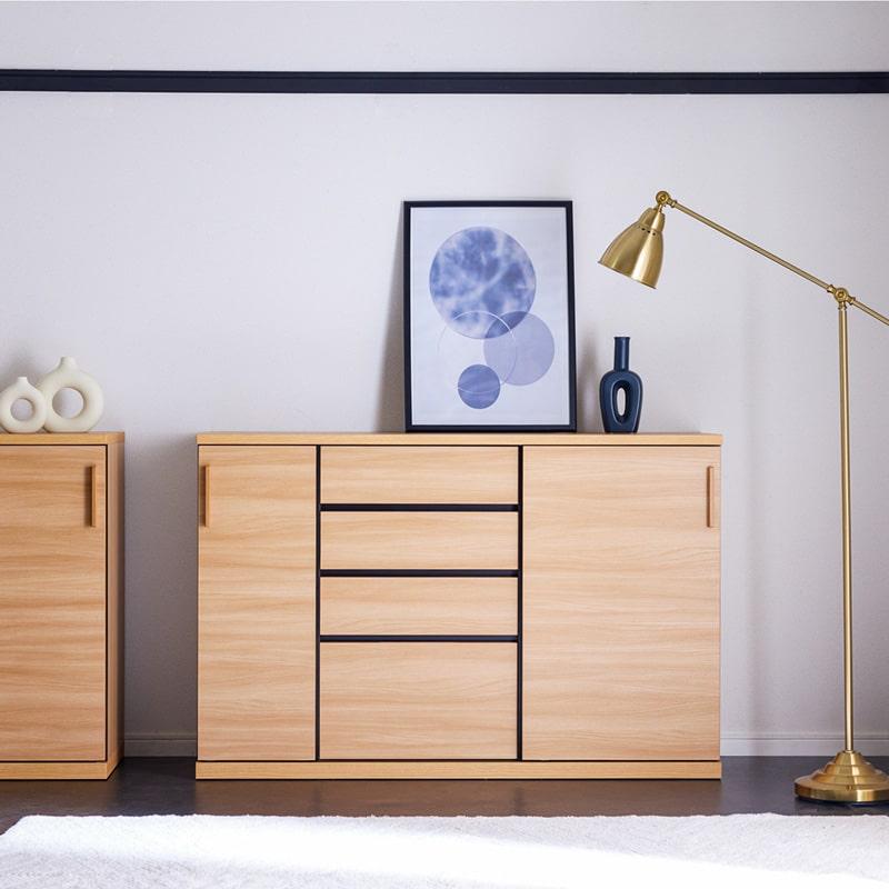 木製リビングボード 　引出3段　引戸　日本製 リビングボード 日本製 130cm サイドボード キャビネット リビング