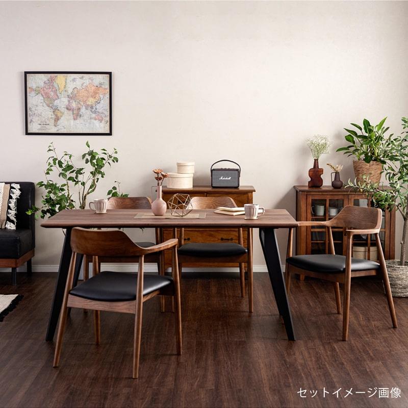 ダイニングテーブル 150cm 単品 4人掛け 5人 食卓テーブル 天然木 無垢 ウォールナット 木製 黒脚 北欧 モダン おしゃれ シンプル カインドAの画像