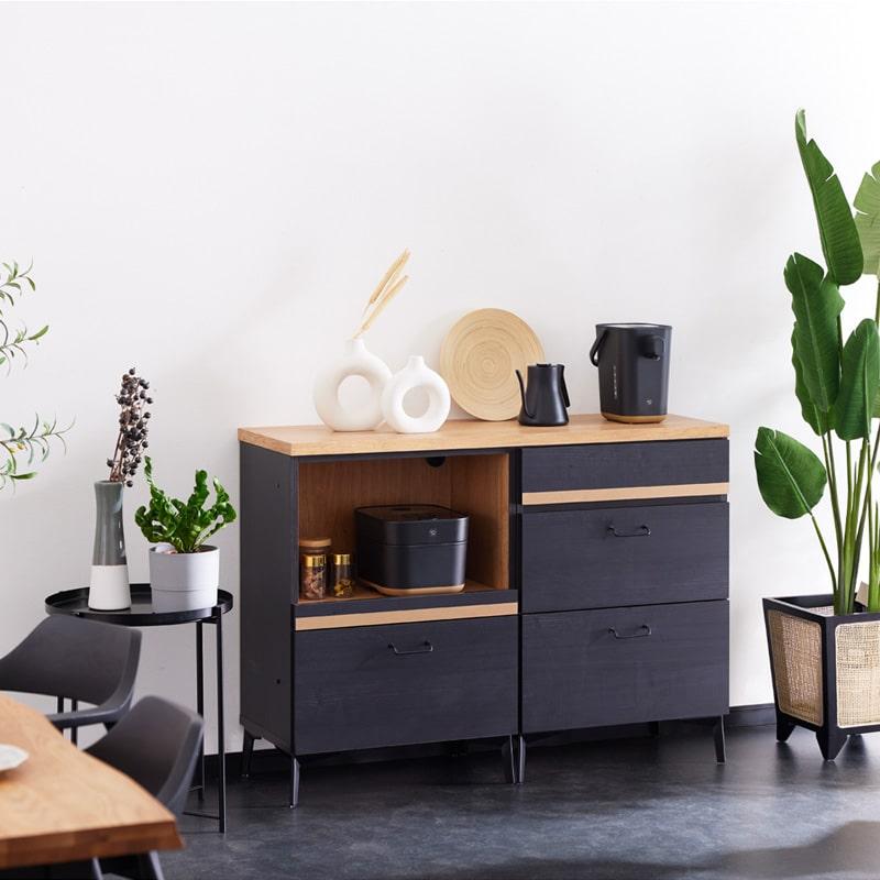 日本製 スライドトレー付きキッチンカウンター 120cm 大川家具 Living＆Journey キッチンカウンター 日本製 大川家具 120cm