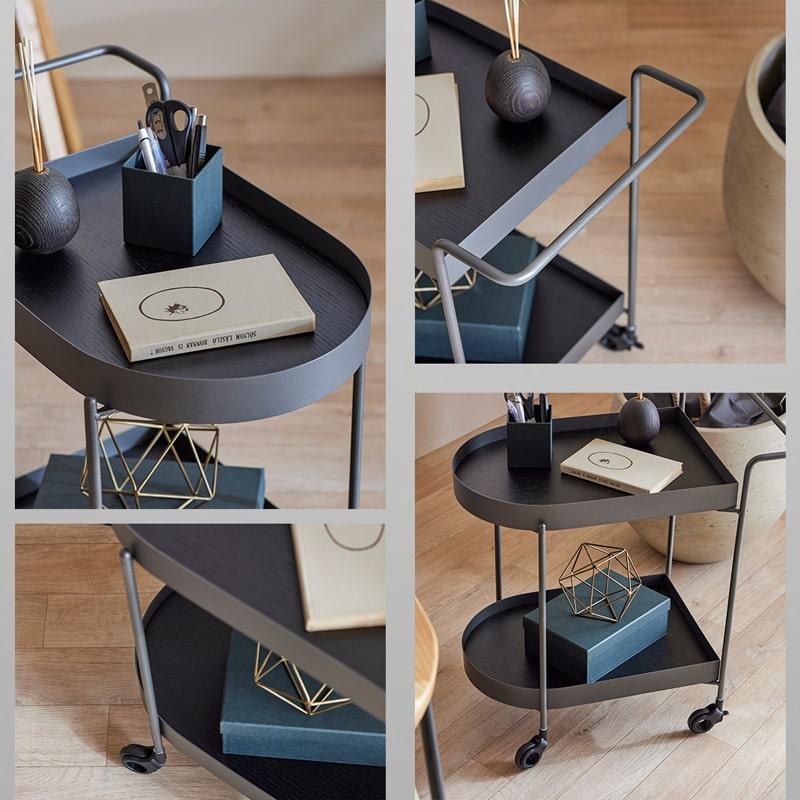 ワゴン スチールワゴン キッチンワゴン 2段 キャスター付き オーク材