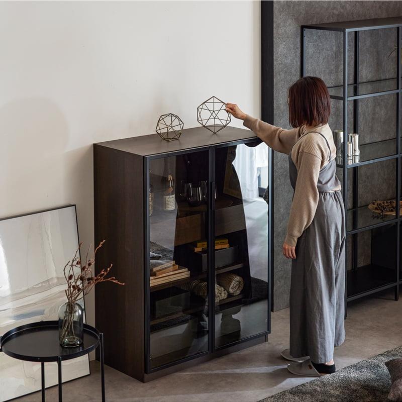 ≪組立・設置配送付き≫ ガラスキャビネット ガラス収納 幅90 高さ120