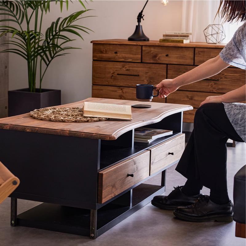 収納付木製テーブル　サイドテーブル センターテーブル サイドボード ヴィンテージ 収納付木製テーブルサイドテーブル センターテーブル サイド