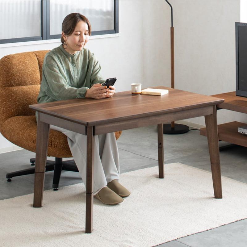 こたつ テーブル 長方形 105×65 高さ調節 継脚付き ロータイプ ハイタイプ 2WAY ウォールナット突板 天然木 UV塗装 コンパクト おしゃれ 0360の画像