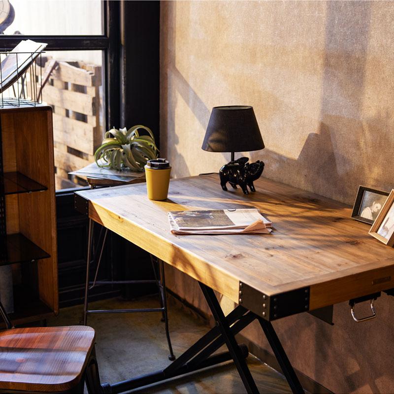 昇降式テーブル ガス圧式 無段階調整 ヴィンテージ天然木