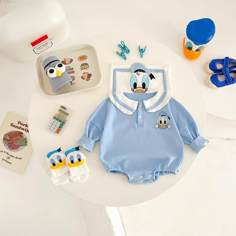 キャラクターベビー服 セットロンパース 可愛いドナルドダック風 帽子 靴下 長袖 新生児 セーラー襟 赤ちゃん服 男の子 女の子 可愛い 出産祝い 66 73 80 90 もちもちスマイル - 通販 - Yahoo ショッピング