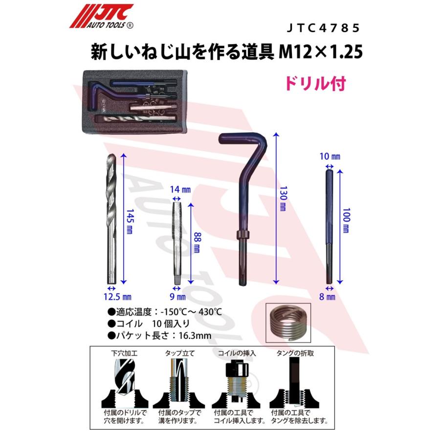 JTC JTCK128Z 新しいねじ山を作る道具セット M6〜M12対応 メーカー直送