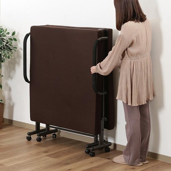 低反発折たたみベッド フリーロック 42段 高床 ブラウン W970×D2080