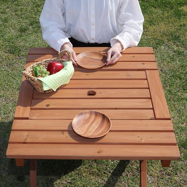 BBQテーブル&ベンチセット ミニ コンロスペース付 オレンジ 杉材