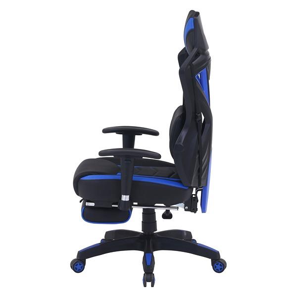 不二貿易 ゲーミングチェア [W685xD655xH1180~1255mm] +フットレスト レイズ (メッシュ) ブルー 　オフィスチェア ゲーミングチェア [W685xD655xH1180～1255mm] ＋フットレスト レイズ
